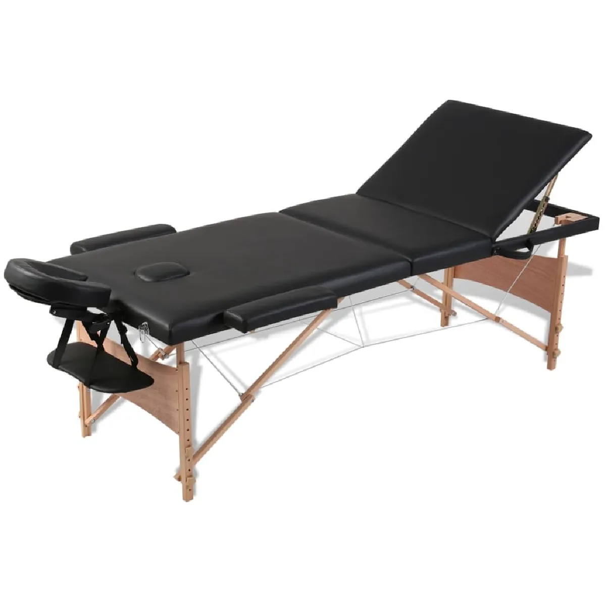 Vidaxl Noir Table Pliable De Massage 3 Zones Avec Cadre En Bois - Image 3