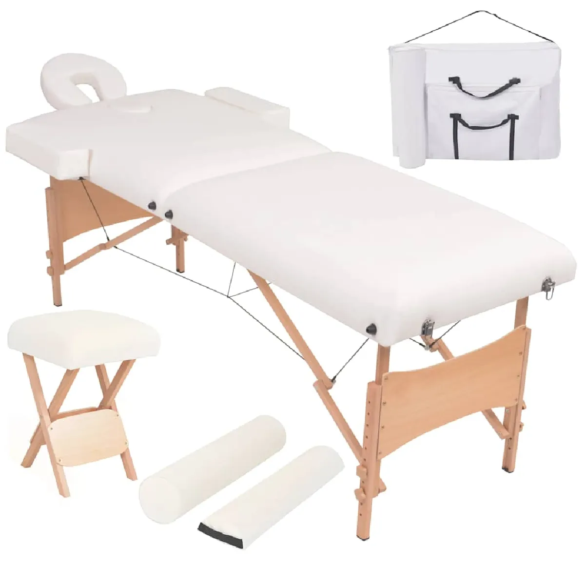Vidaxl Blanc Table De Massage Pliable 2 Zones
