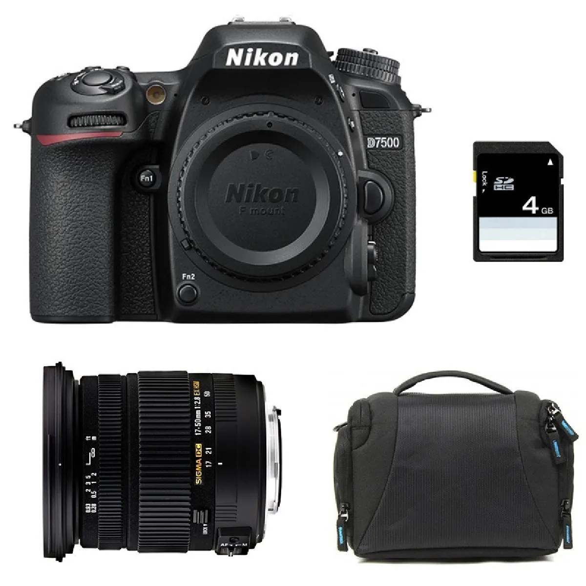 Nikon D7500 + SIGMA 17-50mm F2.8 DC OS EX HSM + Sac + Carte SD 4Go