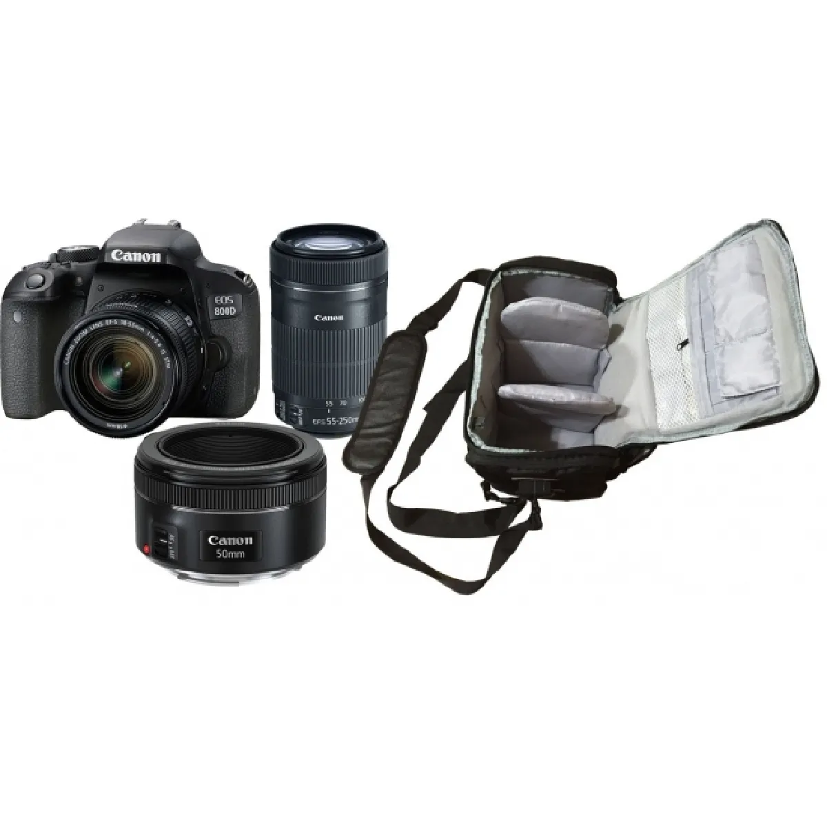 CANON EOS 800D + EF-S 18-55mm STM + EF-S 55-250mm STM + EF 50mm STM + bolso de la c&aacute;mara profesional