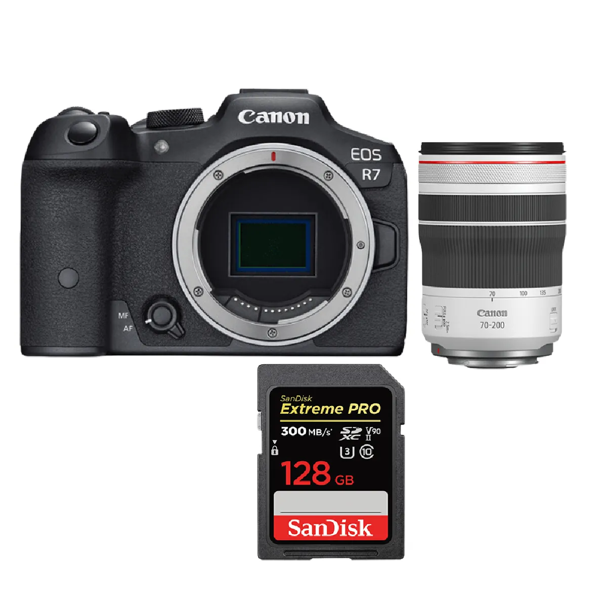 Canon EOS R7 + RF 70-200mm + 128 Go