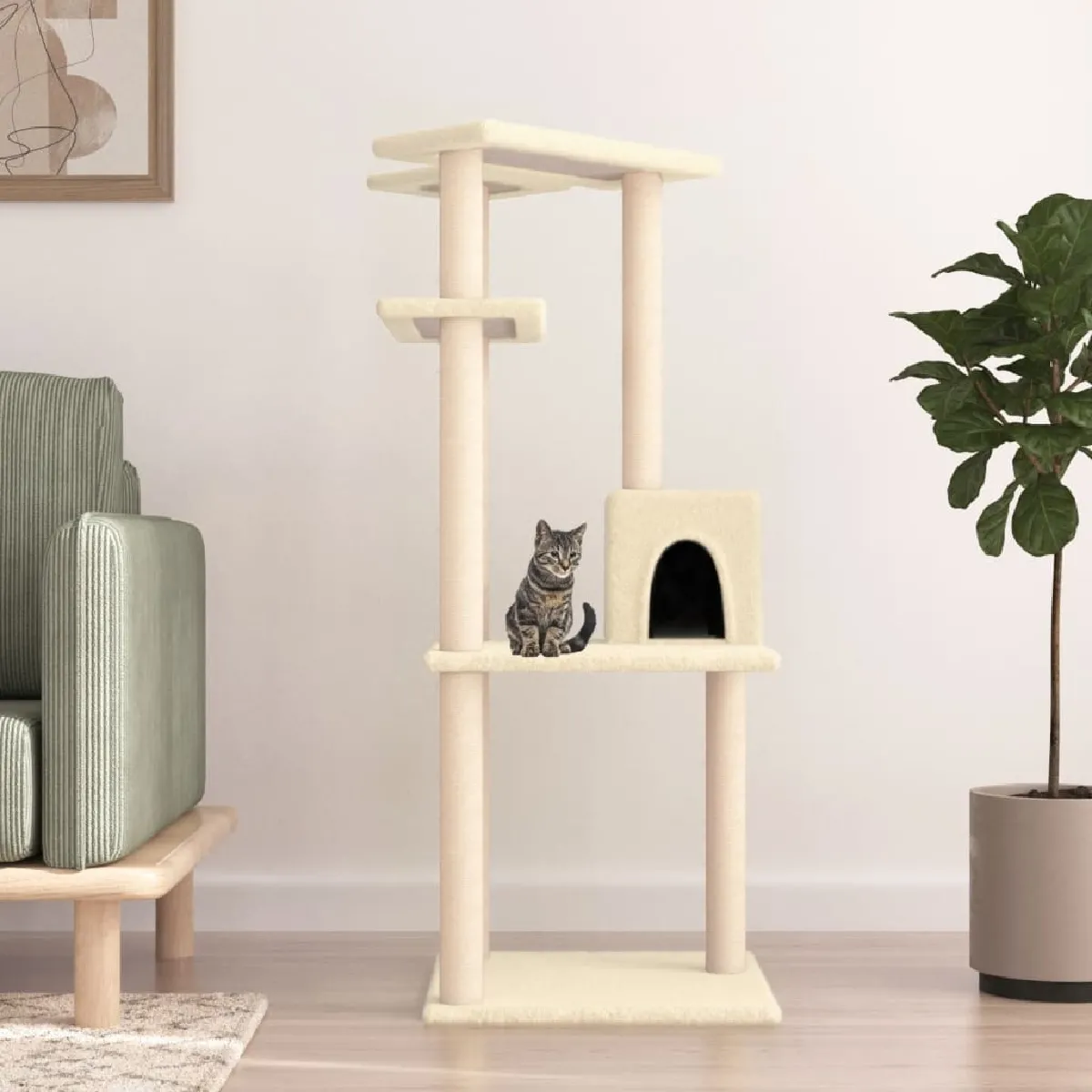 vidaXL Arbre à chat avec griffoirs - Crème - 123 cm
