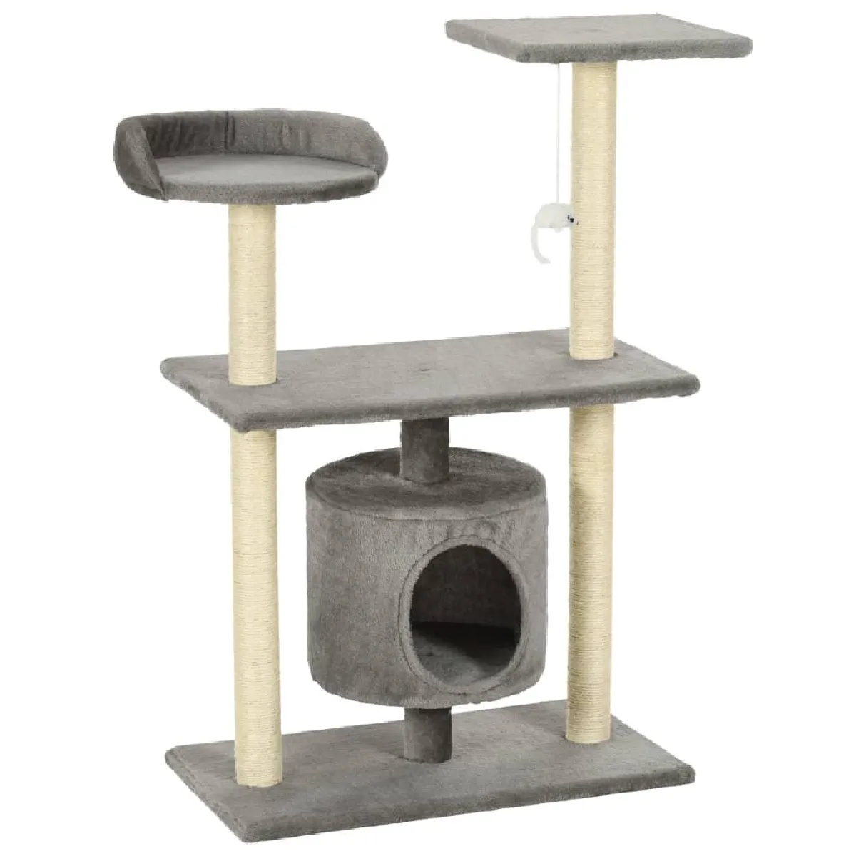 Arbre &agrave; chat griffoir grattoir niche jouet animaux peluch&eacute; en sisal 95 cm gris 3702242 