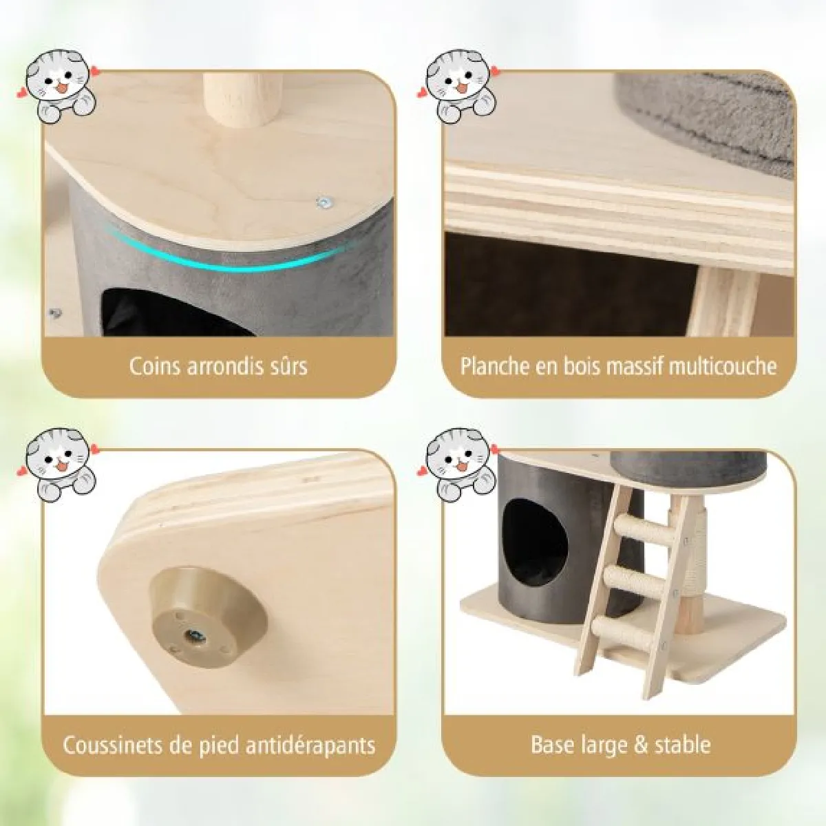 Comparer les prix de Arbre à chat 160 cm avec échelle en sisal et coussin amovible centre d'activités pour chat avec 2 condos confortables gris 20_0001605