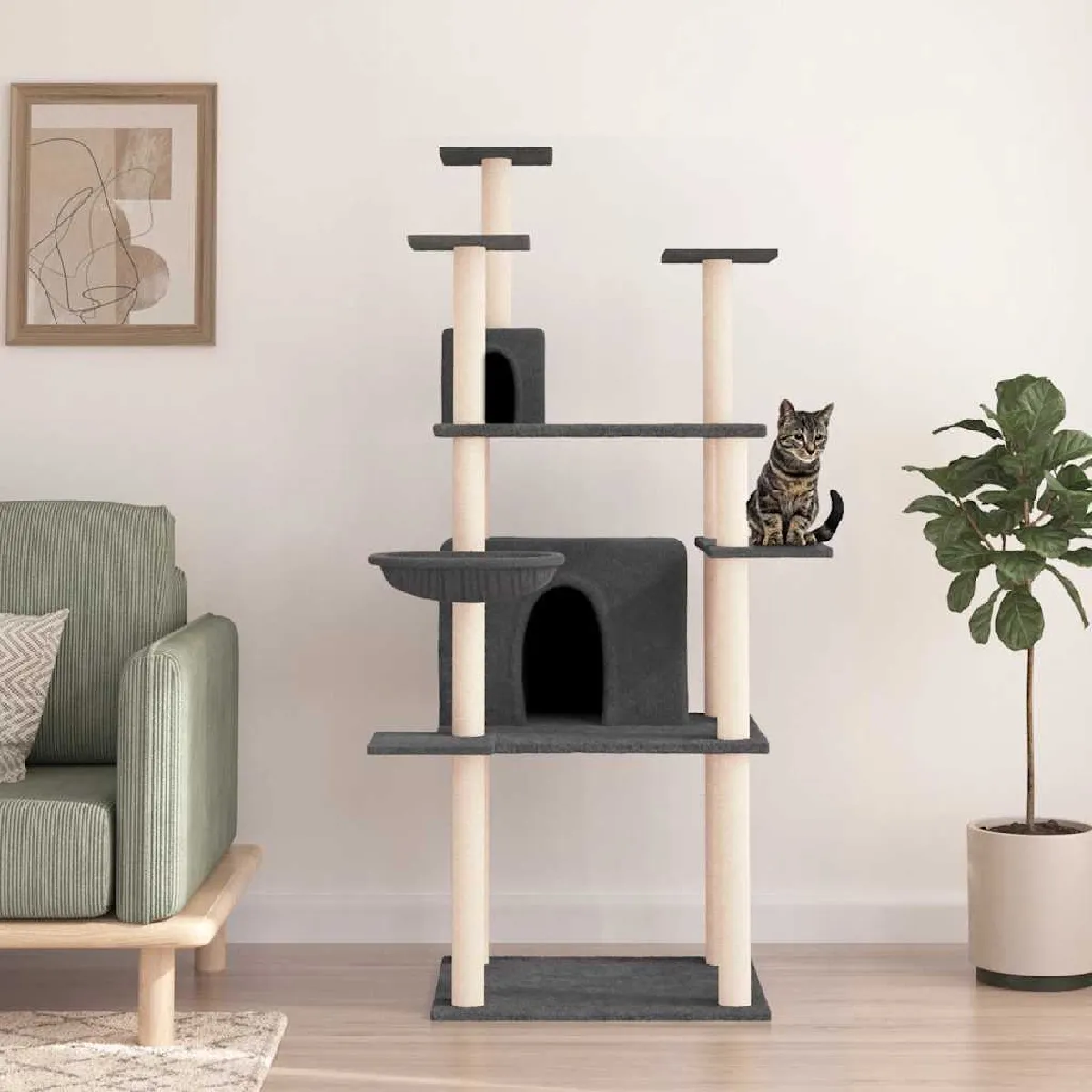 vidaXL Arbre à chat avec griffoirs - Gris foncé 166 cm