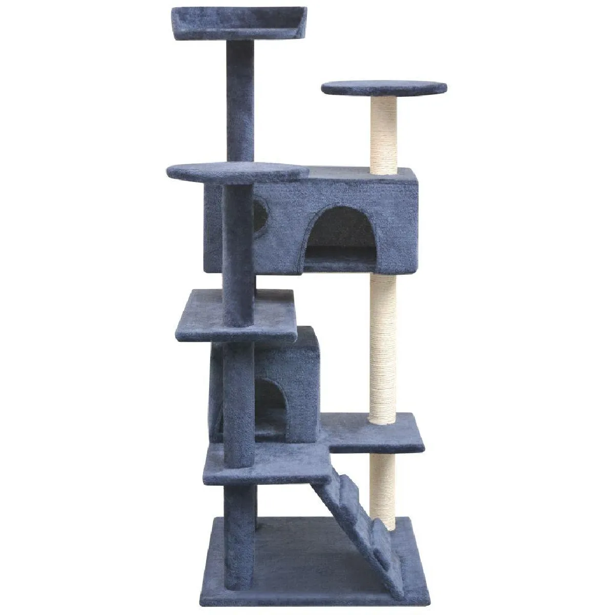 Arbre &agrave; chat griffoir grattoir niche jouet animaux peluch&eacute; en sisal 125 cm bleu fonc&eacute; 3702227 