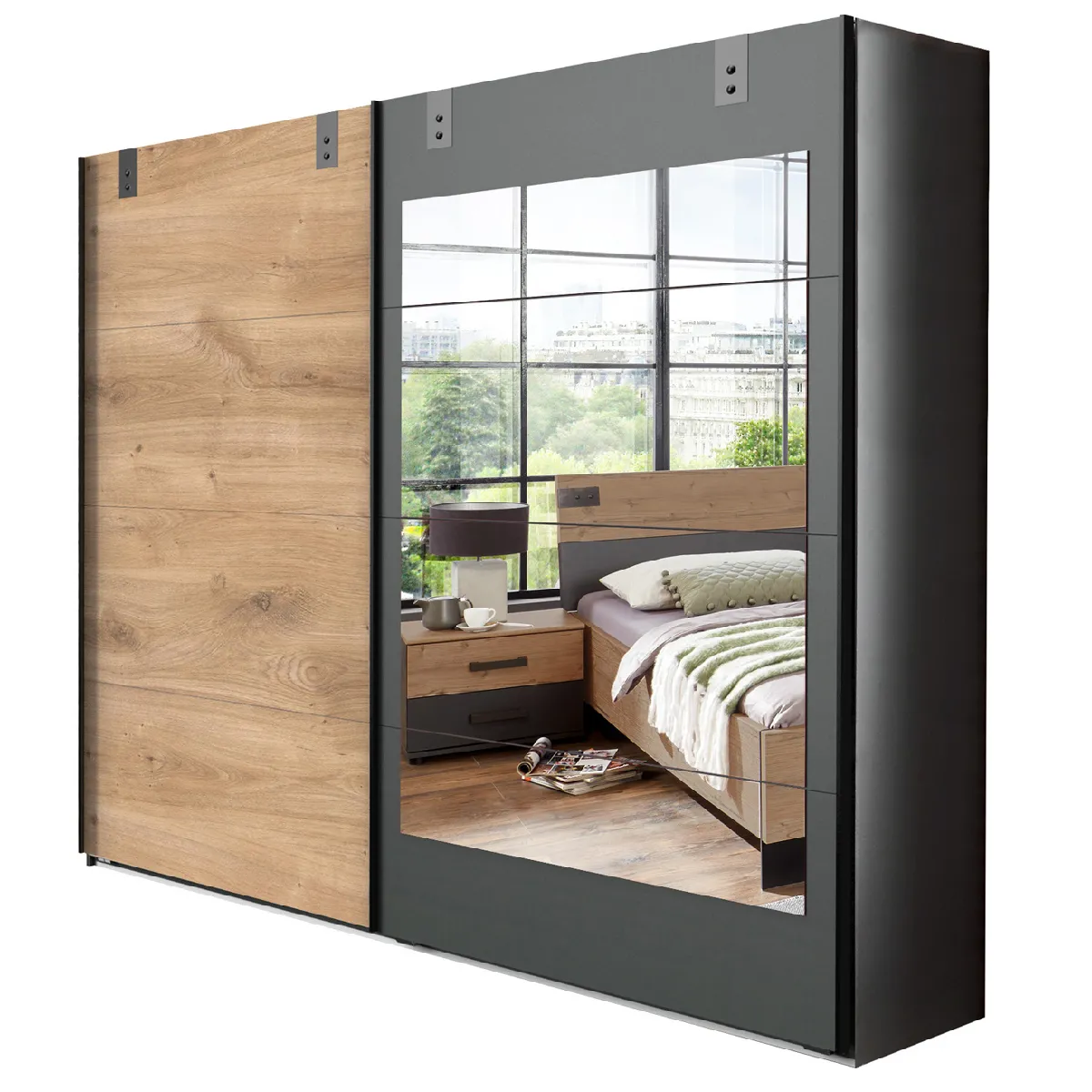 Pegane Armoire 2 portes coulissantes - Chêne