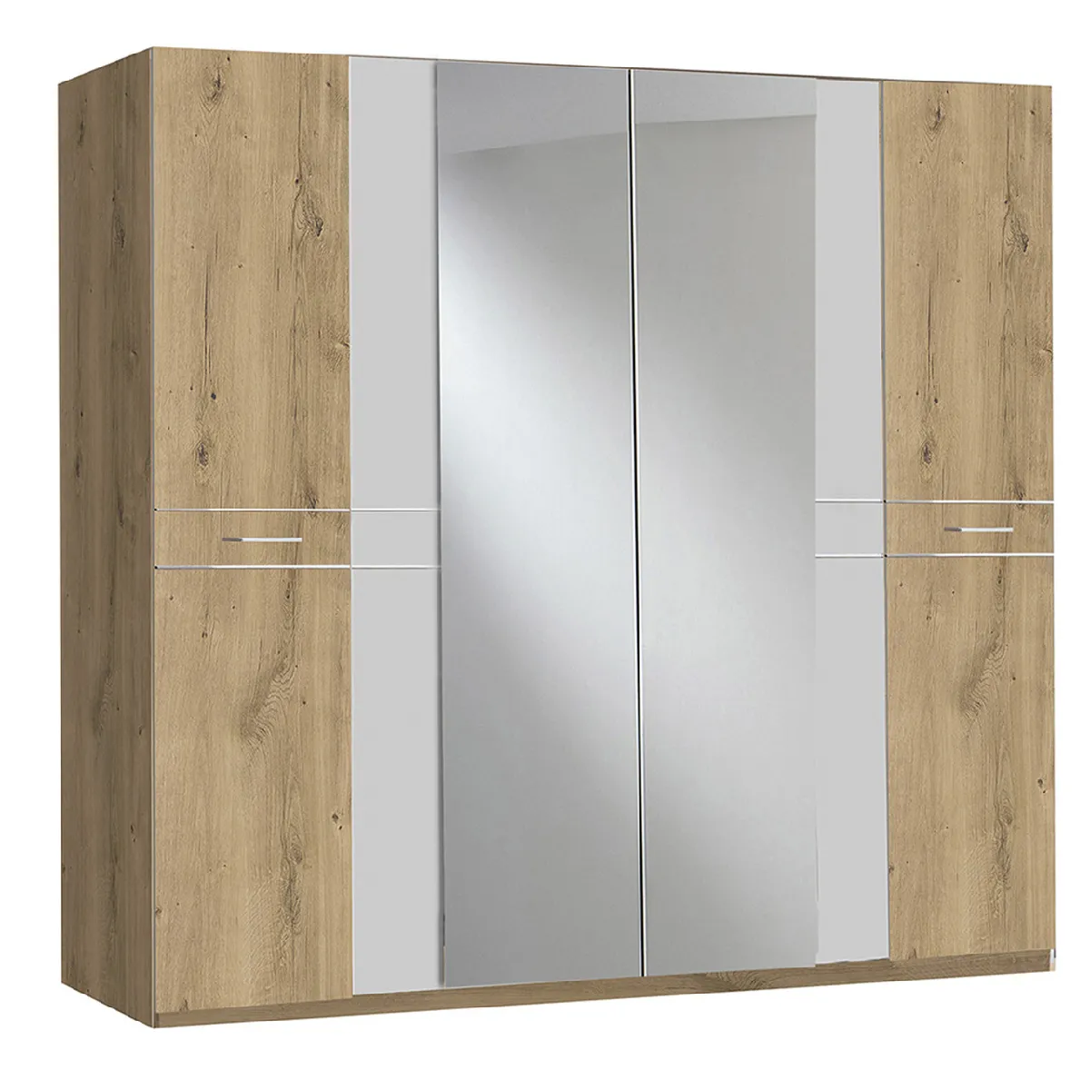 Pegane Armoire 4 portes avec miroir - Chêne