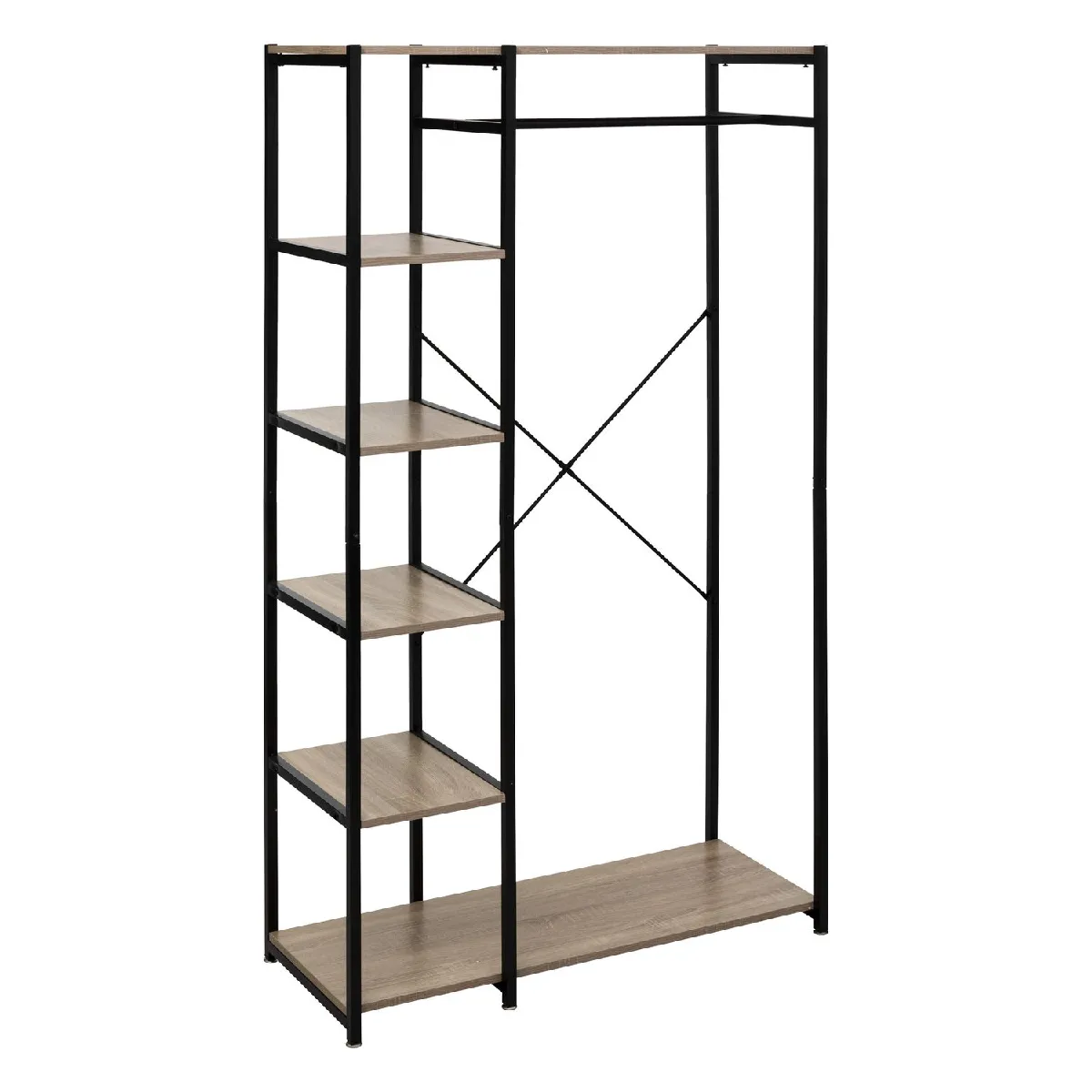 Penderie avec 5 étagères de rangement en MDF et Fer - H. 170 cm - Marron et Noir Penderie avec 5 étagères de rangement en MDF et Fer - H. 170 cm - Marron et Noir