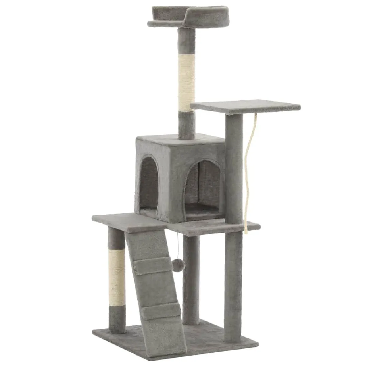 Arbre &agrave; chat griffoir grattoir niche jouet animaux peluch&eacute; en sisal 120 cm gris 3702214 