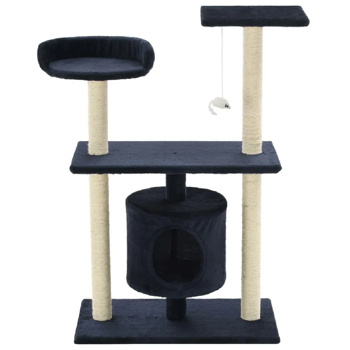 Arbre &agrave; chat griffoir grattoir niche jouet animaux peluch&eacute; en sisal 95 cm bleu fonc&eacute; 3702166 