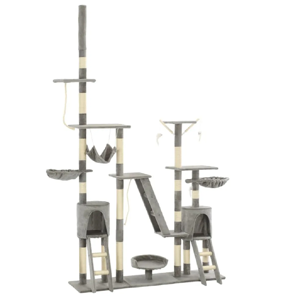 Arbre &agrave; chat griffoir grattoir niche jouet animaux peluch&eacute; en sisal 230-250 cm gris