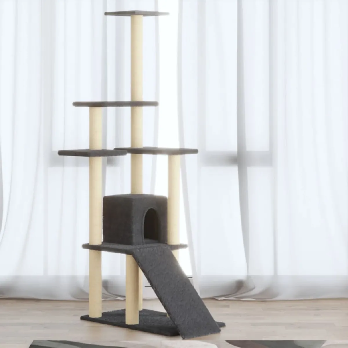 Vidaxl Arbre à chat avec griffoirs en sisal Gris foncé 155 cm - vue 2