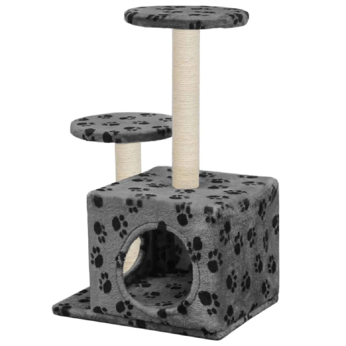 Arbre &agrave; chat griffoir grattoir niche jouet animaux peluch&eacute; en sisal 60 cm gris motif de pattes