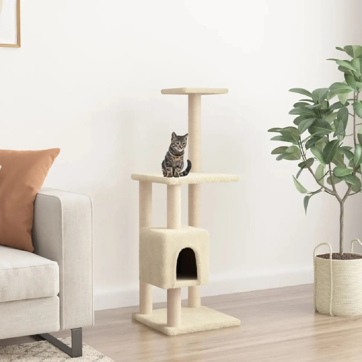 Vidaxl Arbre à chat avec griffoirs en sisal Crème 104 cm