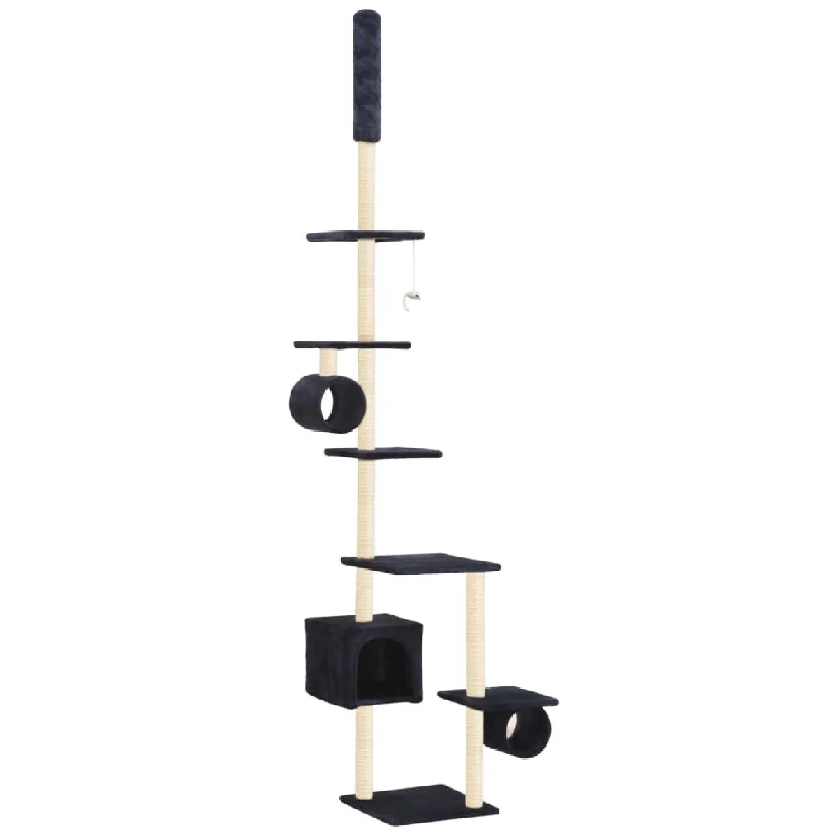 Arbre &agrave; chat griffoir grattoir niche jouet animaux peluch&eacute; en sisal 260 cm bleu fonc&eacute;