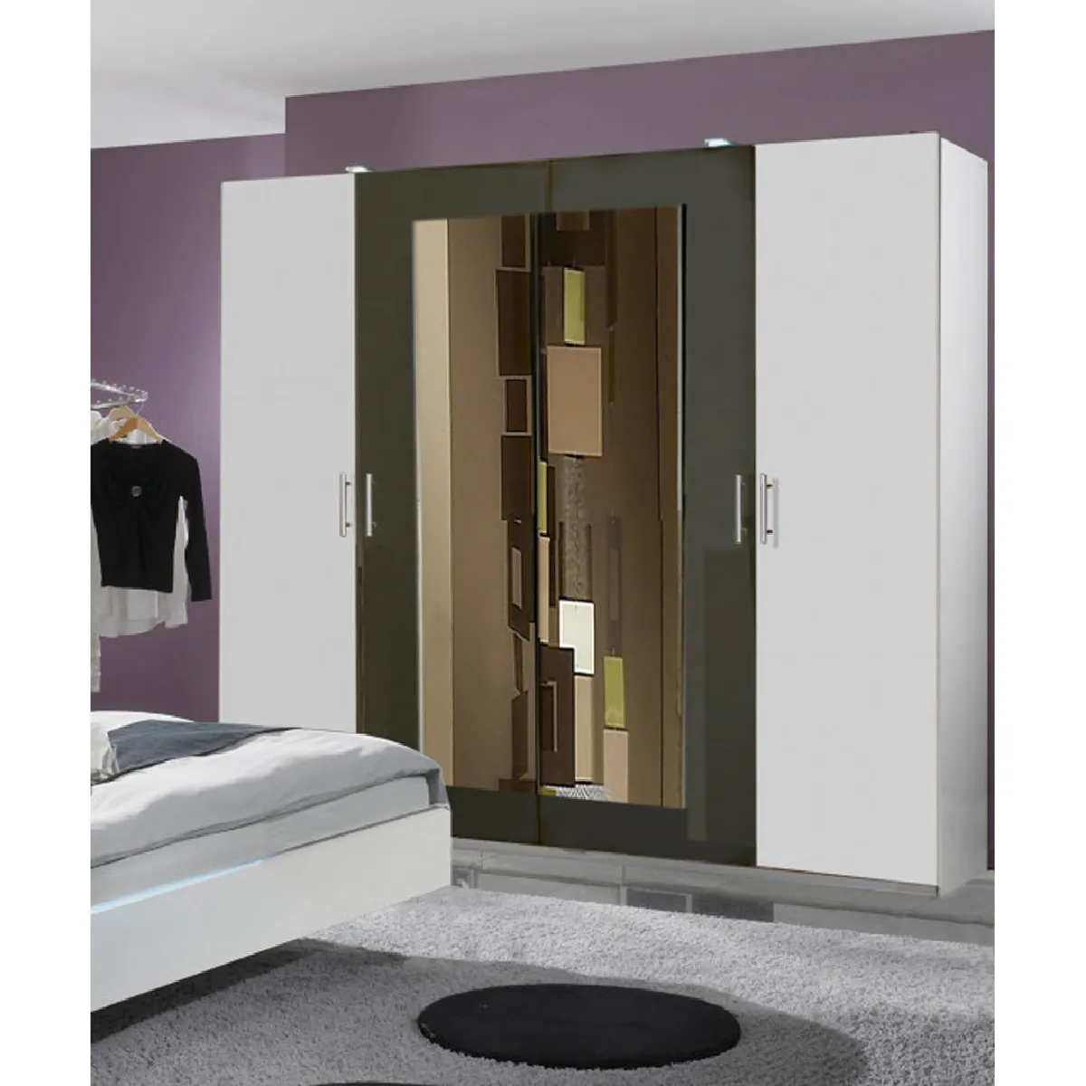 Pegane Armoire penderie 4 portes - Blanc et gris Pegane Armoire penderie 4 portes - Blanc et gris