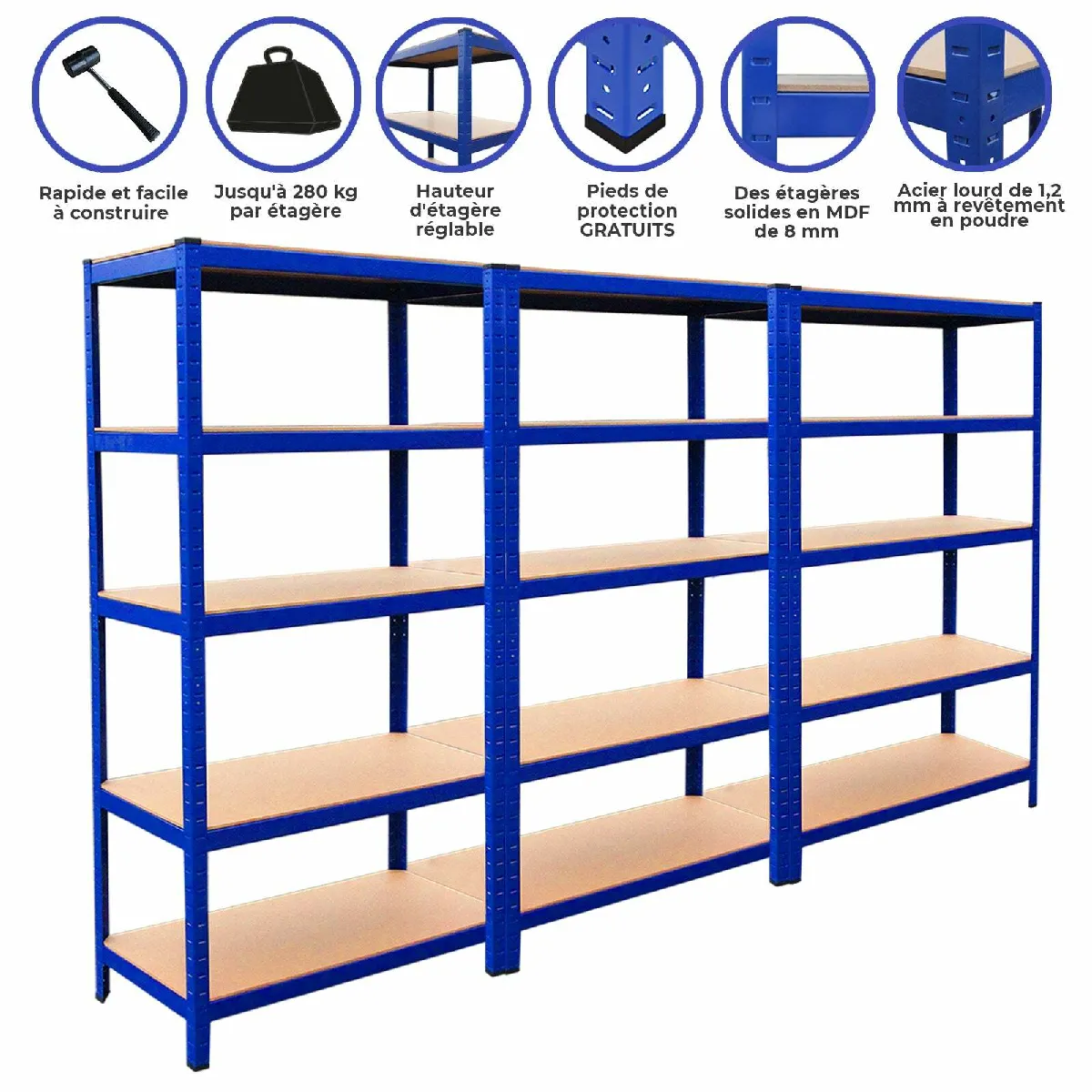 Monstershop Bleu Monster Racking - 3 Rayonnages S En Acier Avec 5 Étagères 90Cm X 180Cm X 45Cm - Image 4