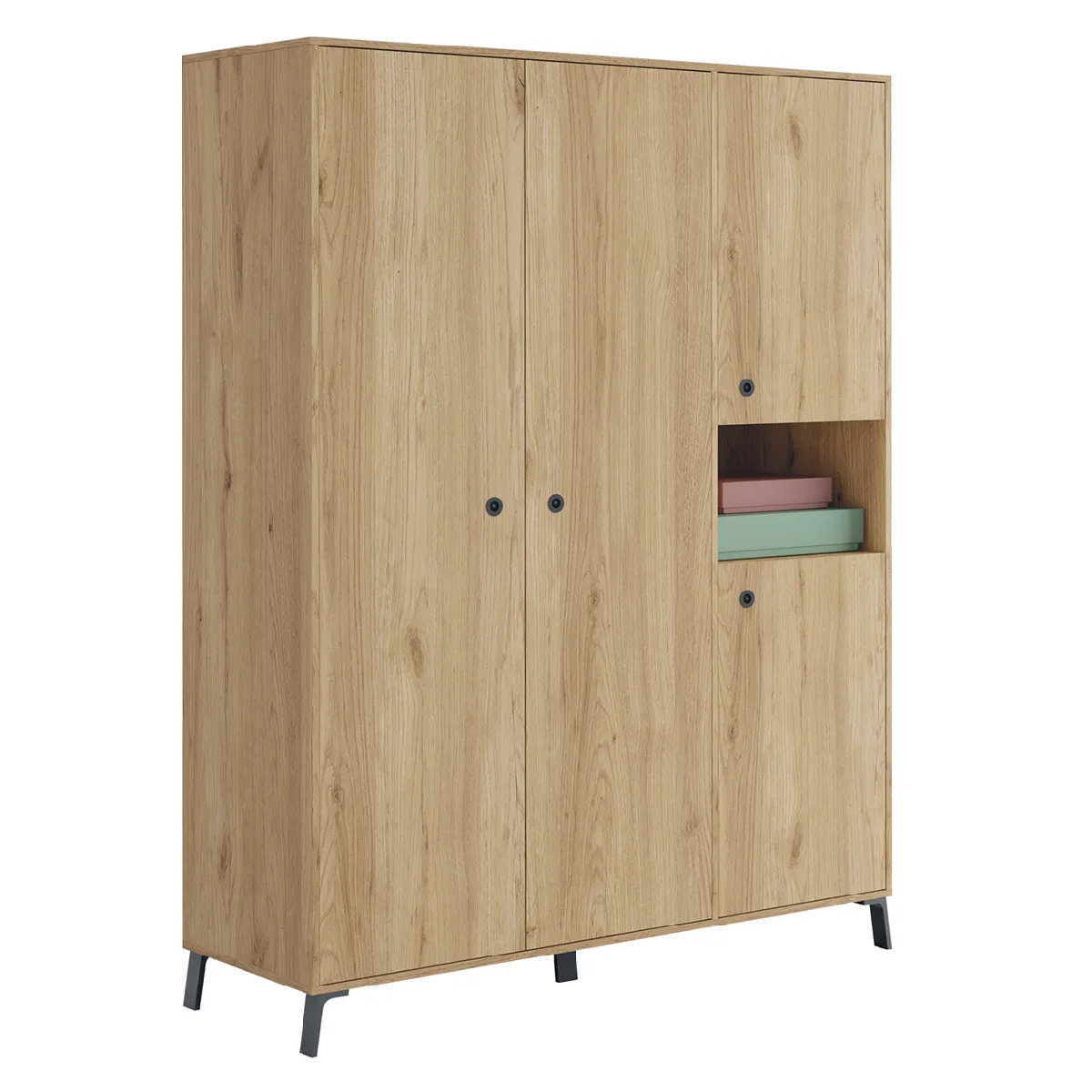 Pegane Armoire placard 4 portes - Chêne doré