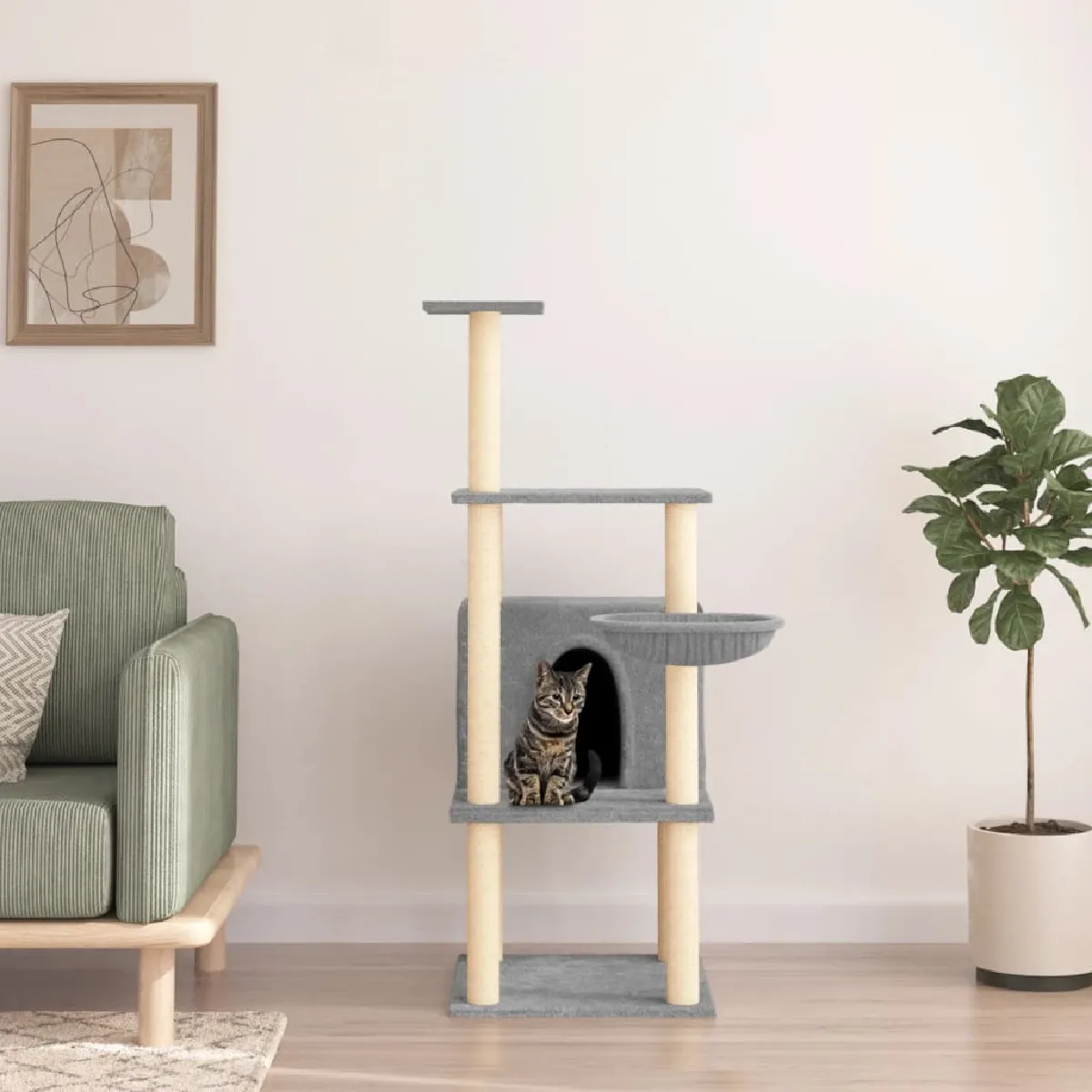 Vidaxl Arbre à chat Griffoirs Sisal Gris clair 132 cm