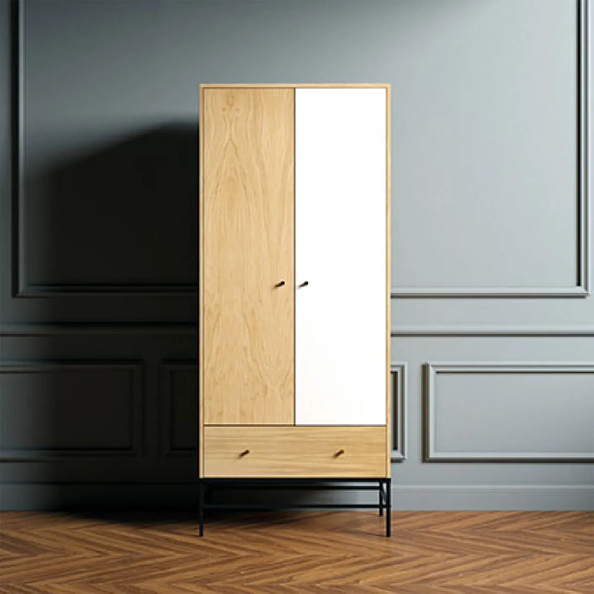 Mes Armoire penderie avec tiroirs - Naturel