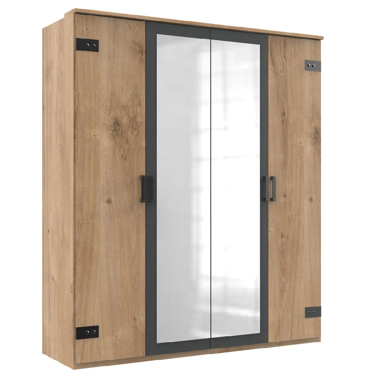 Pegane Armoire penderie avec miroir - Chêne foncé Pegane Armoire penderie avec miroir - Chêne foncé