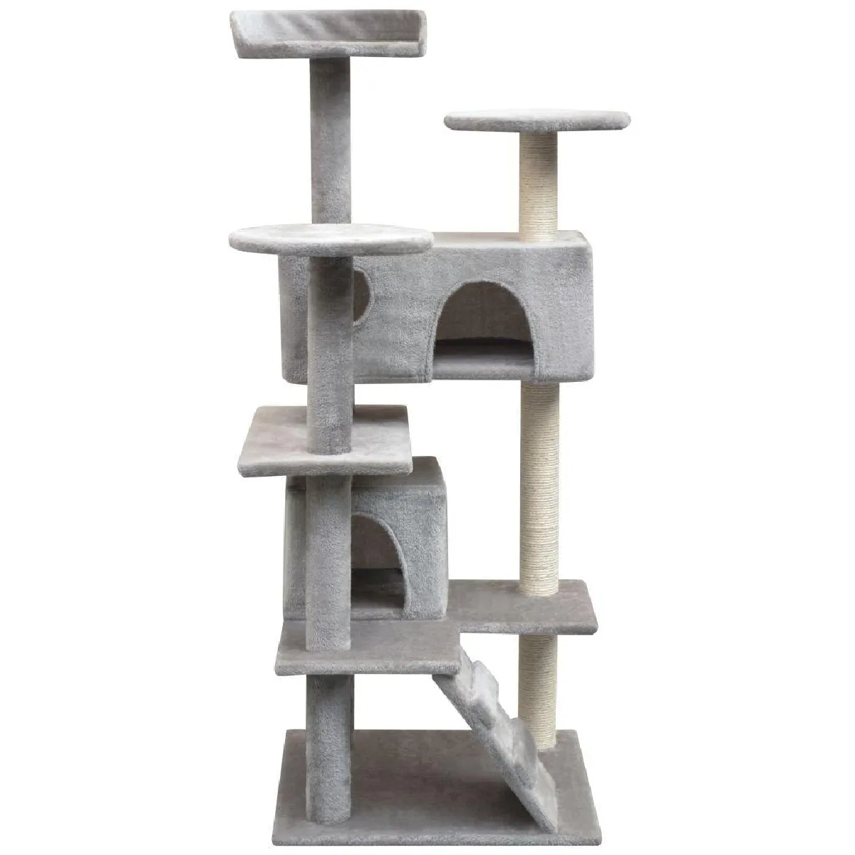 Arbre &agrave; chat griffoir grattoir niche jouet animaux peluch&eacute; en sisal 125 cm gris