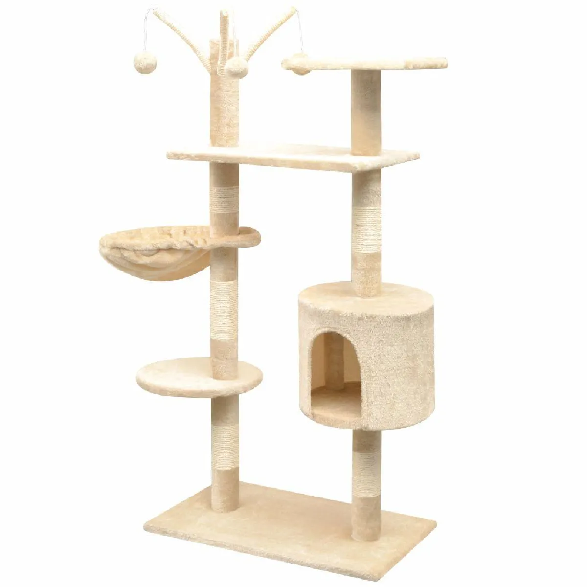 Arbre &agrave; chat griffoir grattoir niche jouet animaux peluch&eacute; en sisal 125 cm beige 3702210 