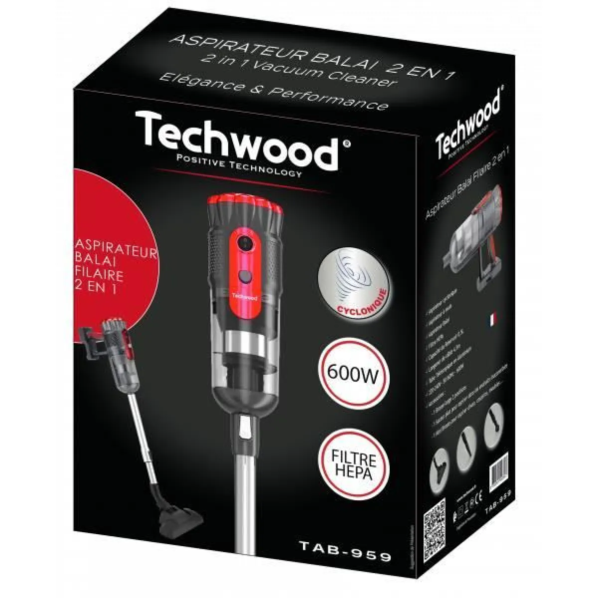 Techwood Balai 2en1 Rouge Aspirateur balai Rue du Commerce