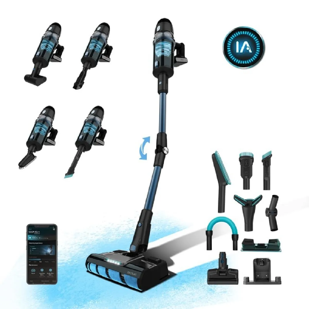 Aspirateur-balai Conga Rockstar 9500 Connected Ergowet 3000 IA Cecotec