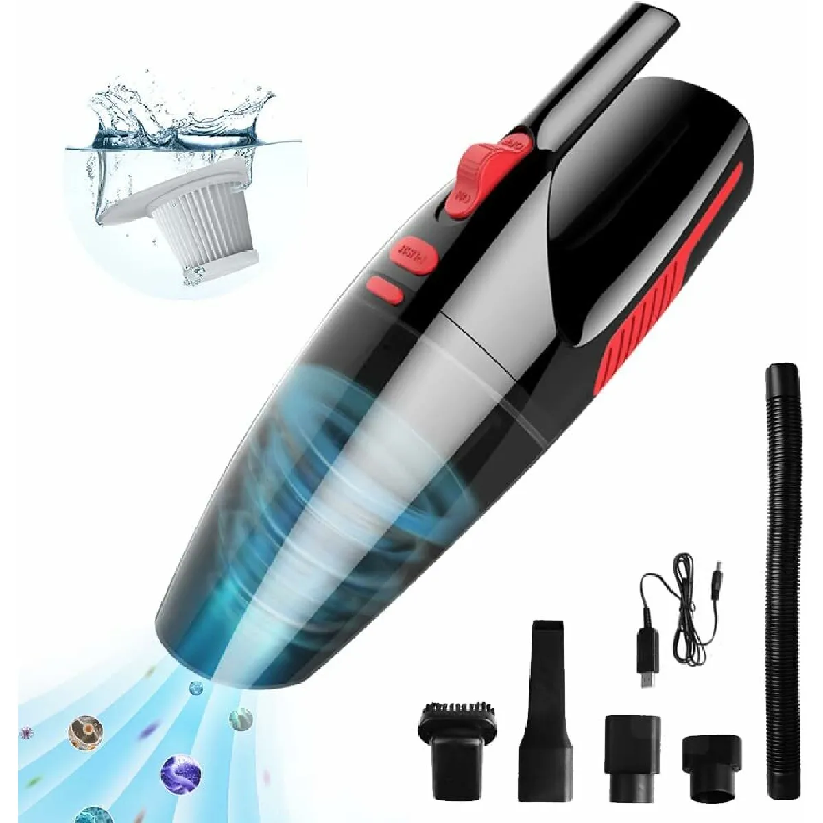 Vendos85 Rouge/Noir Aspirateur De Table Sans Fil 120W - Neuf - Image 3