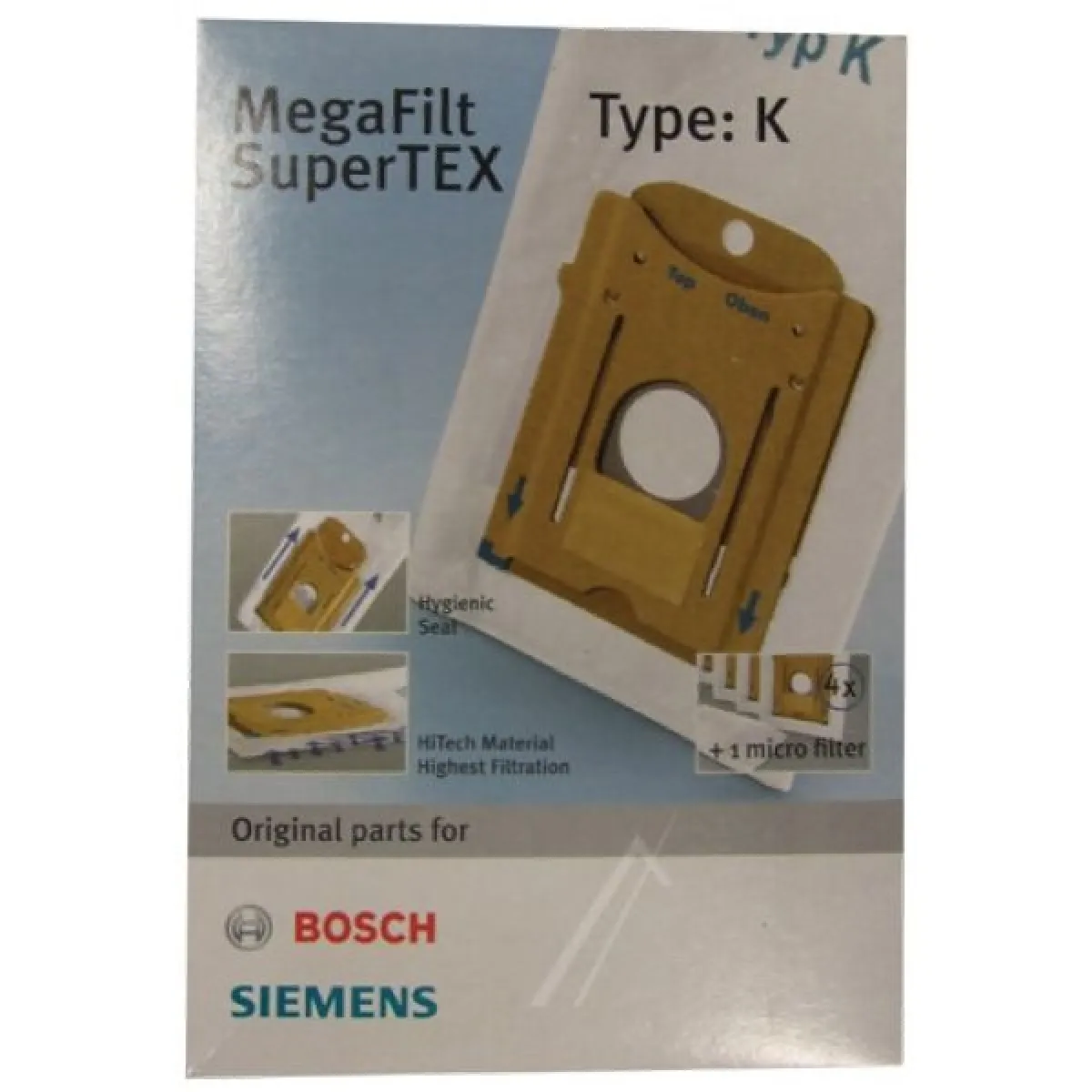 Sacs Aspirateur Siemens Type K SuperTEX – 4 Sacs avec Filtre Micro-Hygiénique