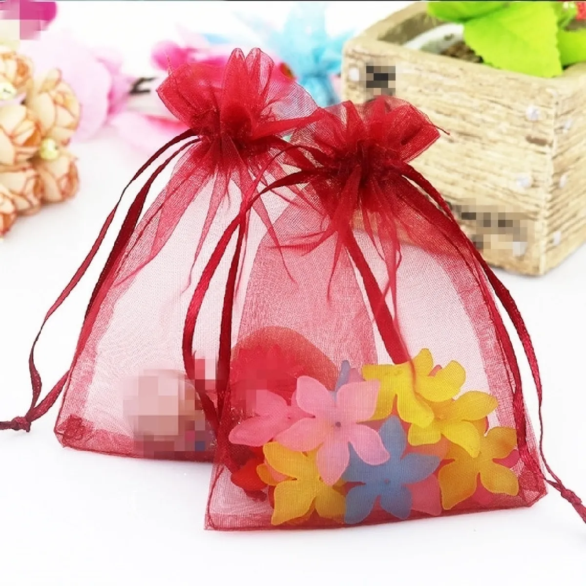 100 PCS Organza Gift Bags - Vin Rouge