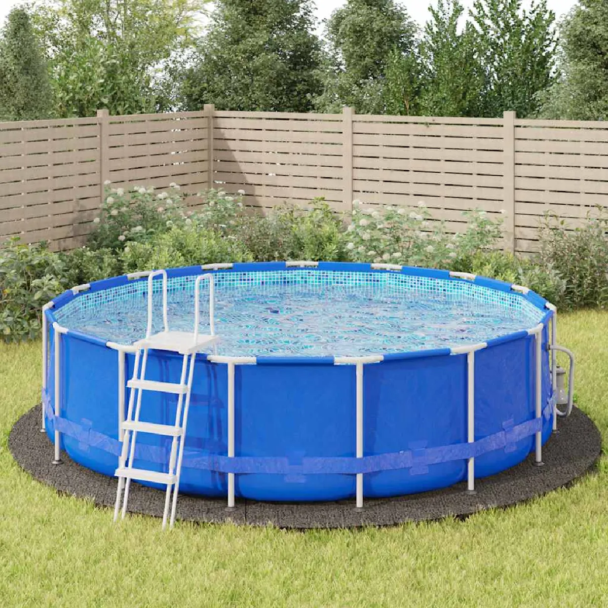Vidaxl Bâche de Piscine Tapis de Sol Rond Couverture de Piscine Protection de Piscine Jardin Terrasse Gris Clair Ø550 cm 94222