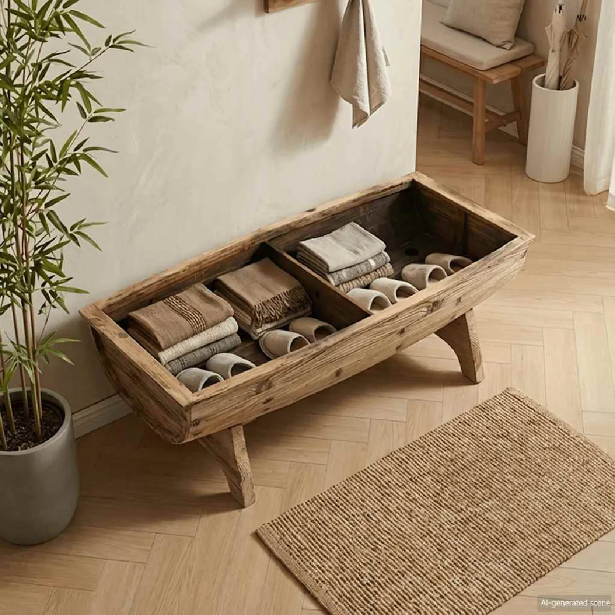 VidaXL Banc de rangement bois massif et tissu