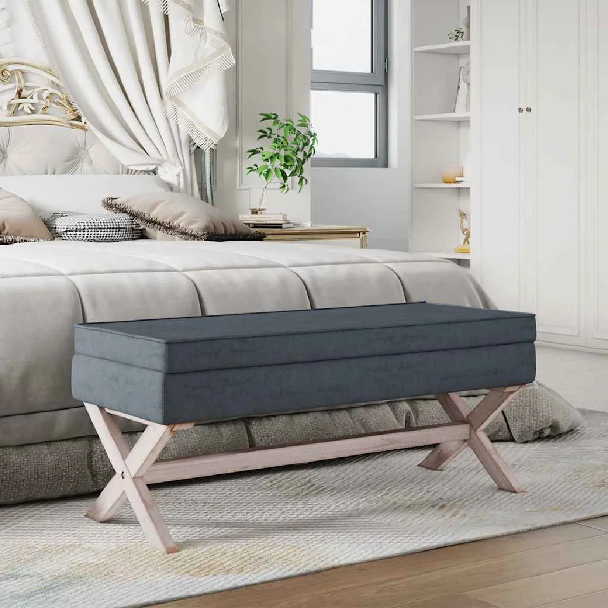 Vidaxl Gris Tabouret De Rangement Velours