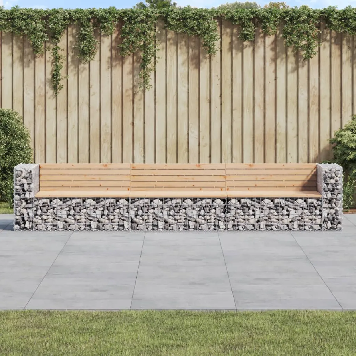 VidaXL Banc gabion bois de pin 347 cm - vue 4