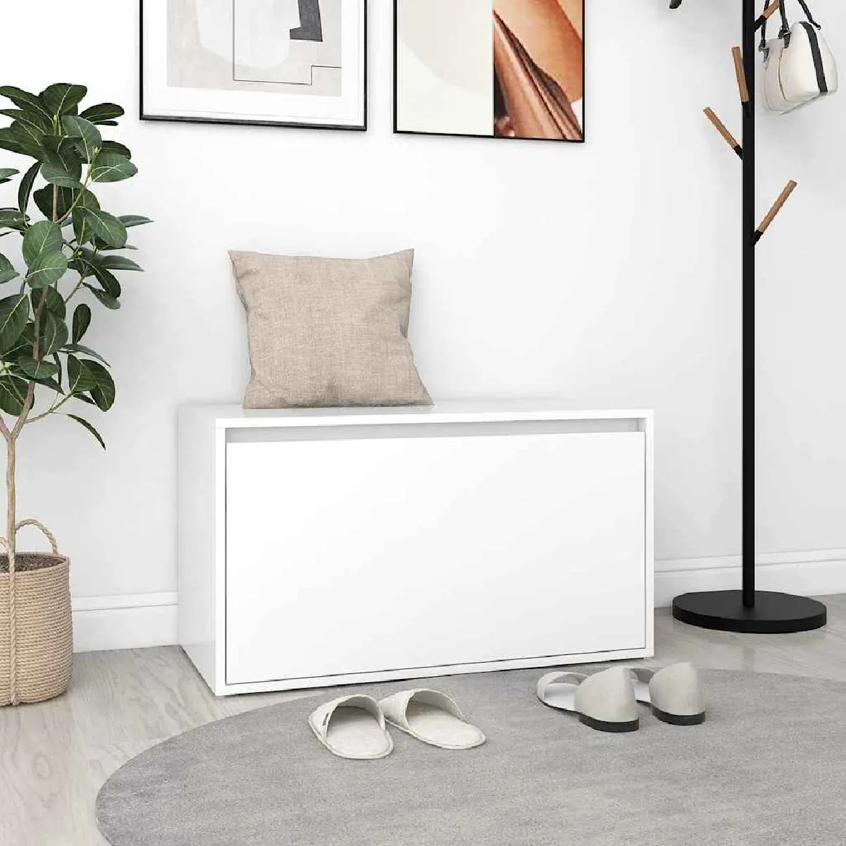 Non Communiqué Blanc Banc D Entrée 80X40x45 Cm Bois D'ingénierie - Image 3