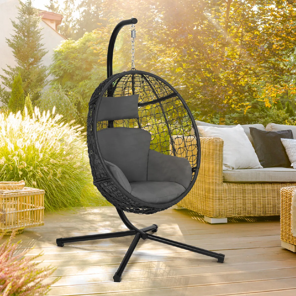 IDMARKET Fauteuil Oeuf Suspendu - Gris