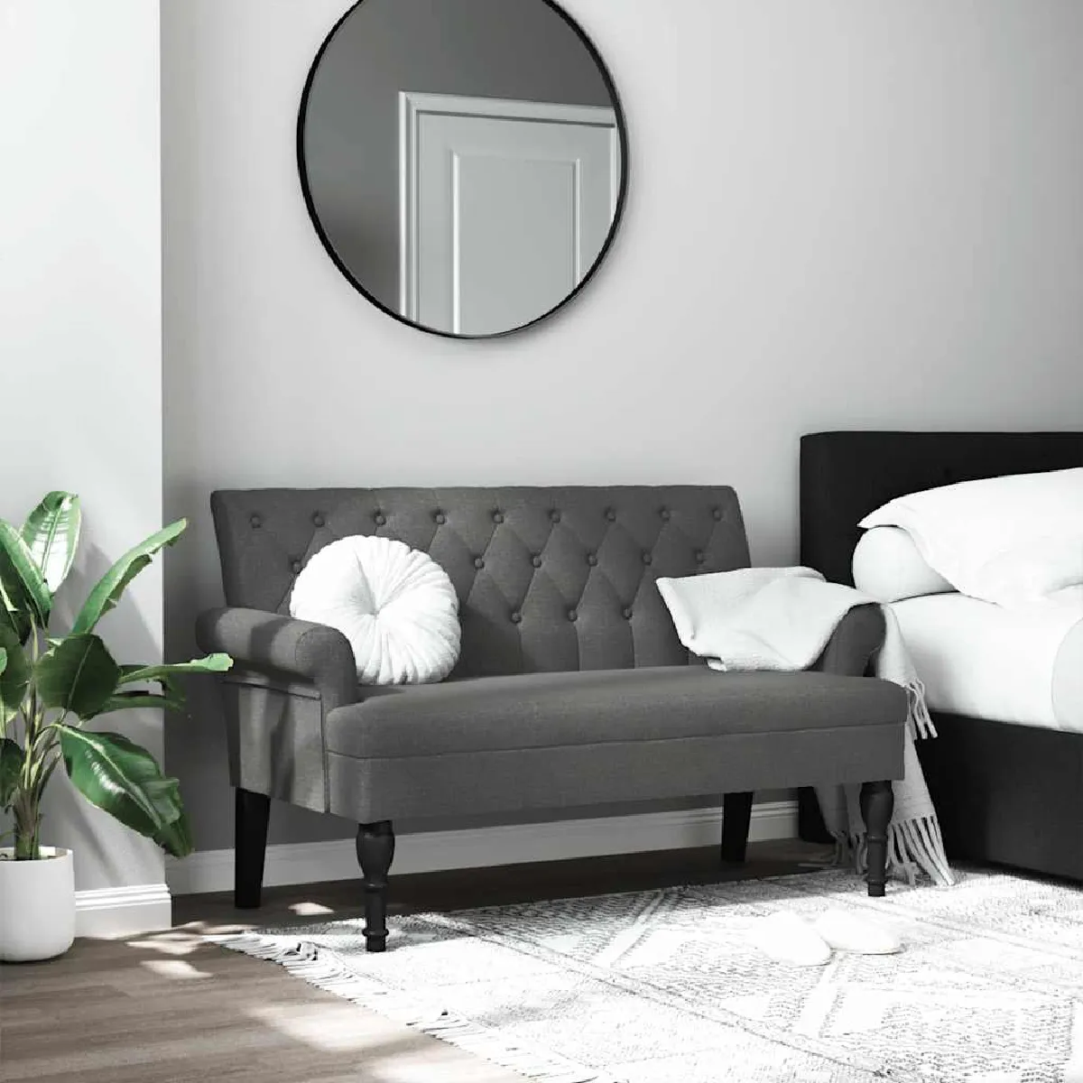Non Communiqué Gris Banc Avec Dossier Foncé 120X62x75,5 Cm Tissu - Image 3