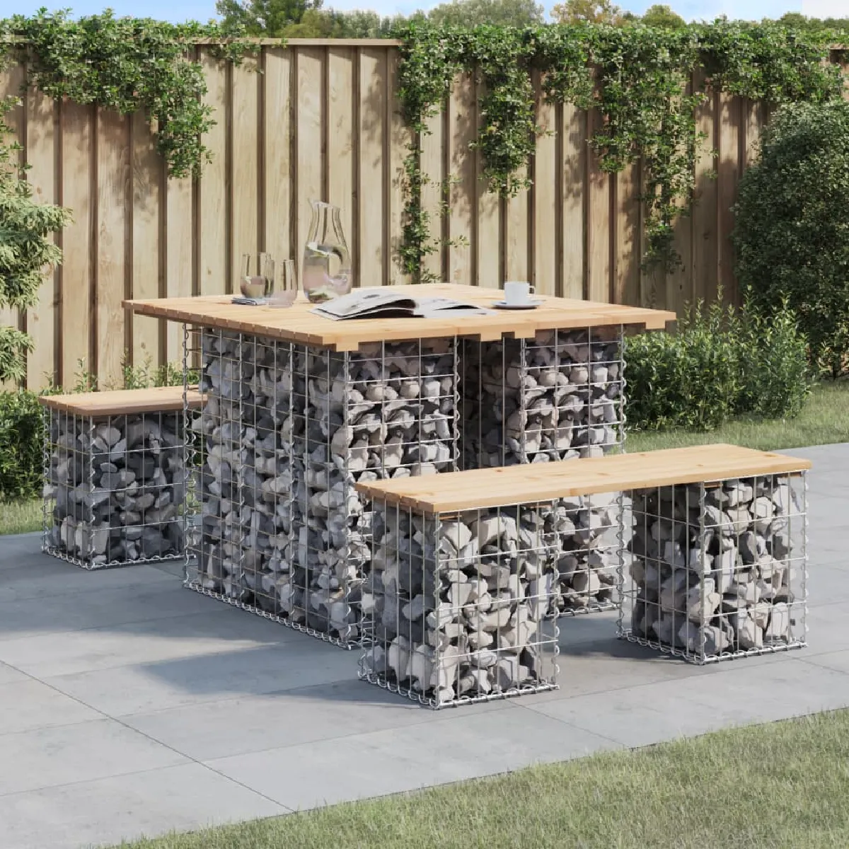 vidaXL Banc de jardin design de gabion 100x102x72cm bois massif de pin 834368