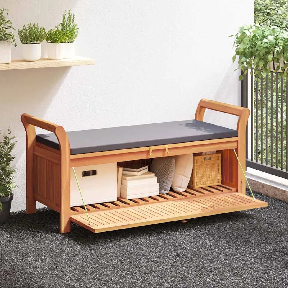 Vidaxl Banc de rangement de jardin avec coussin 126 cm Bois dacacia 319717 - vue 1