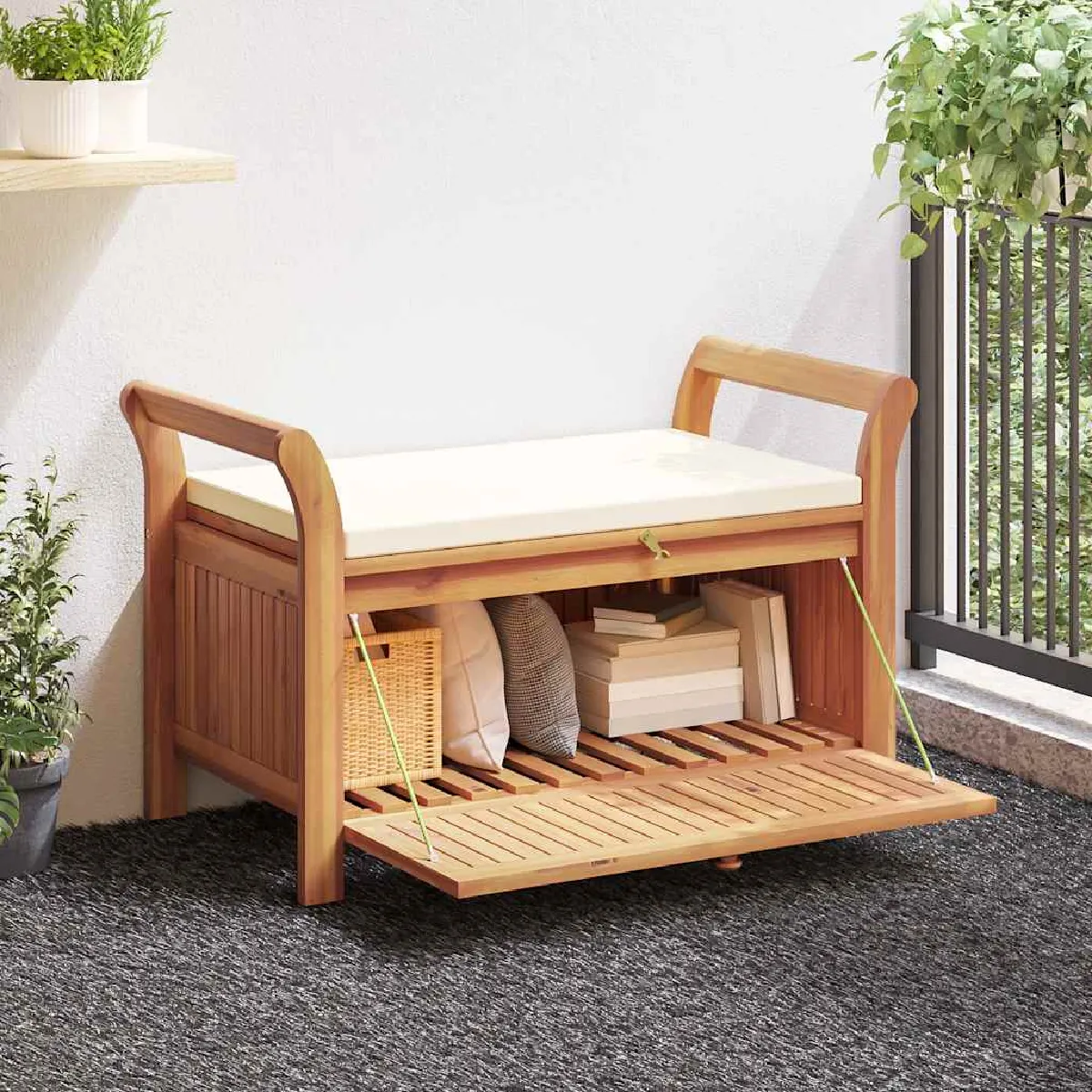 VIDAXL Banc de rangement jardin avec coussin Bois d'acacia - vue 2