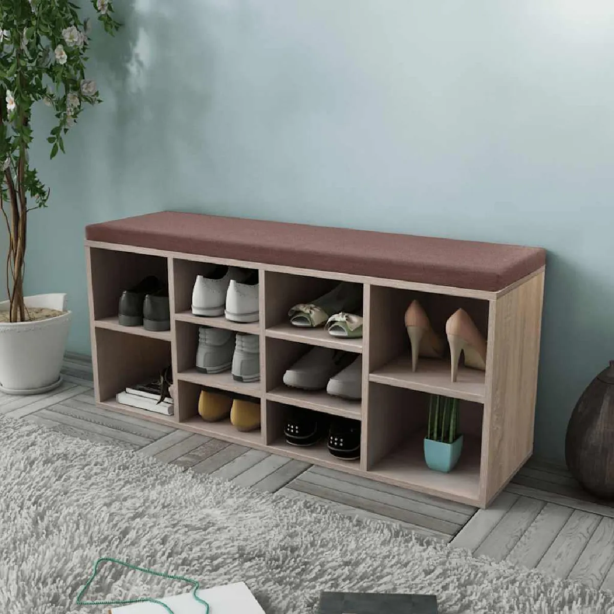 Vidaxl Banc De Rangement À Chaussures 10 Compartiments Couleur Chêne - Image 3