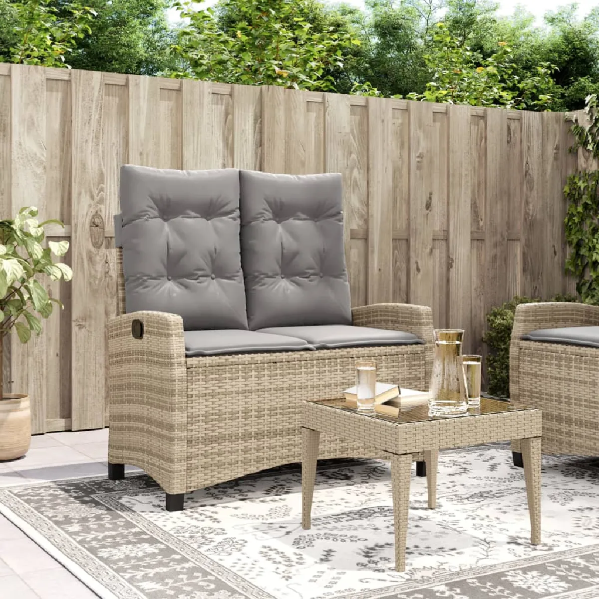 vidaXL Banc de jardin inclinable résine tressée - vue 9