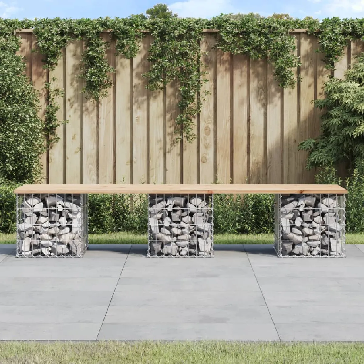 vidaXL Banc de jardin gabion 203x44x42 cm Bois de pin - vue 2