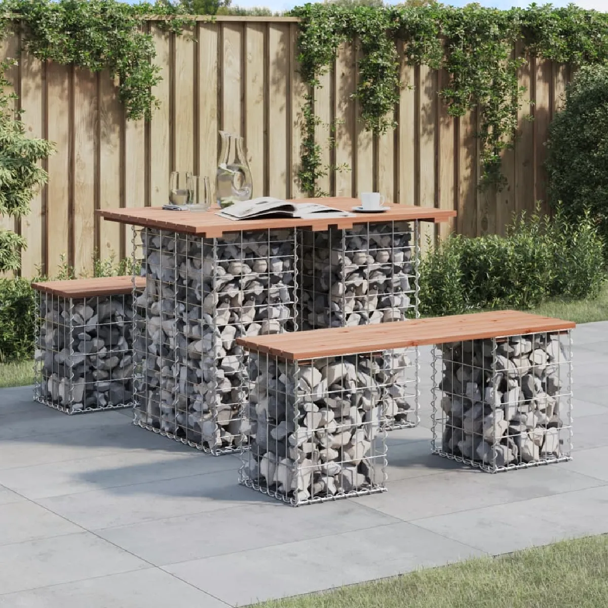 VidaXL Banc gabion bois de pin 347 cm - vue 4