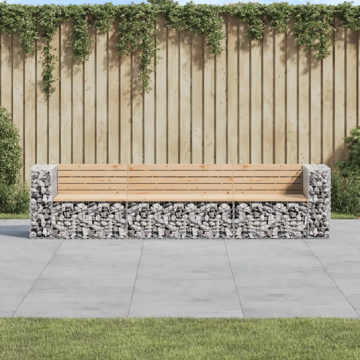 vidaXL Banc de Jardin Gabion Bois Pin