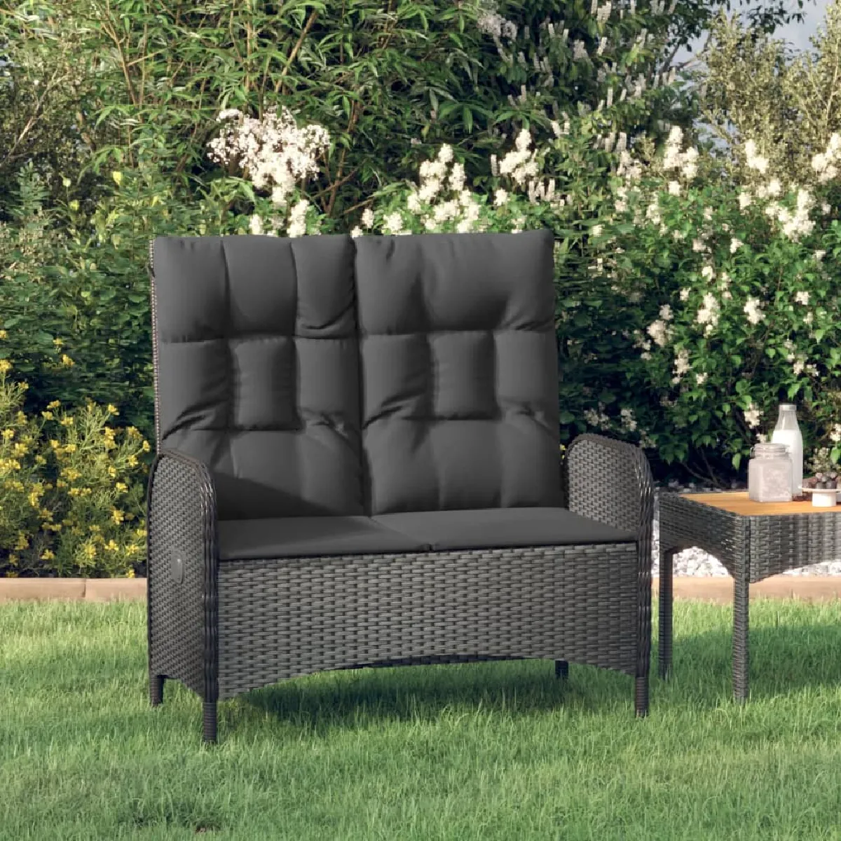 vidaXL Banc de jardin inclinable avec coussins 107 cm Poly rotin 319894 - vue 2