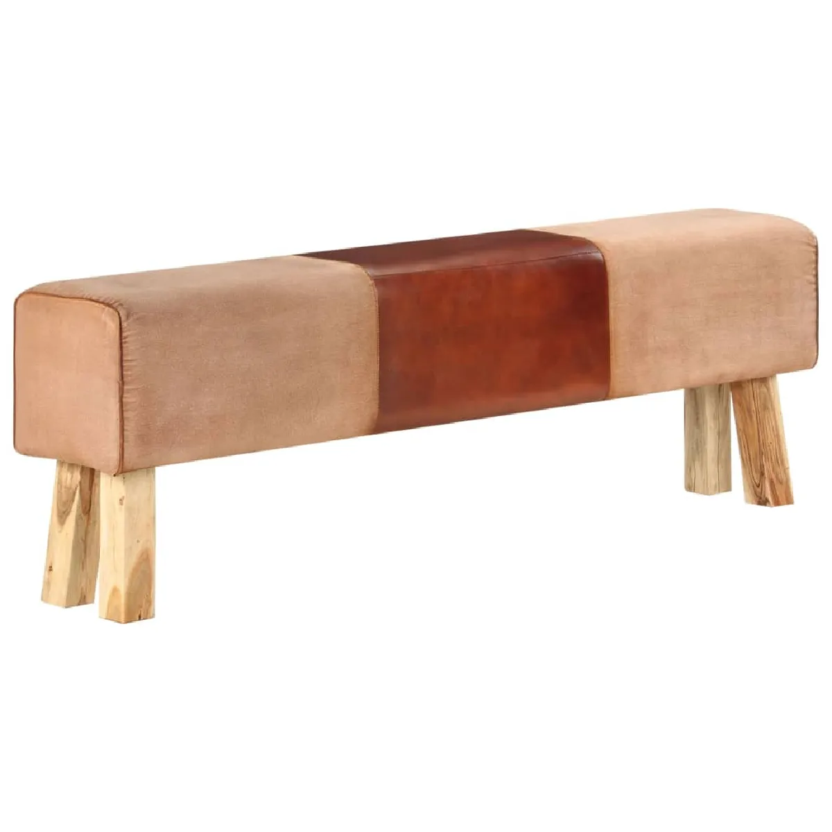VIDAXL - Banc saut de cheval - Cuir véritable et bois d'acacia - Marron - 160 cm - Image 3